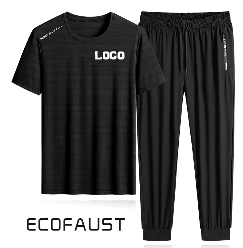 High Quality Men's Sportswear 2-Piece Slim Fit Printed Tracksuits Breathable Nylon/Cashmere Gym Wear