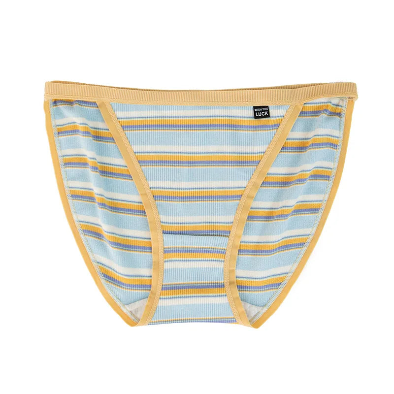Japanese and Korean Style Women's Cotton Underwear Sexy Seamless Super Elastic rainbow Striped Ladies Briefs