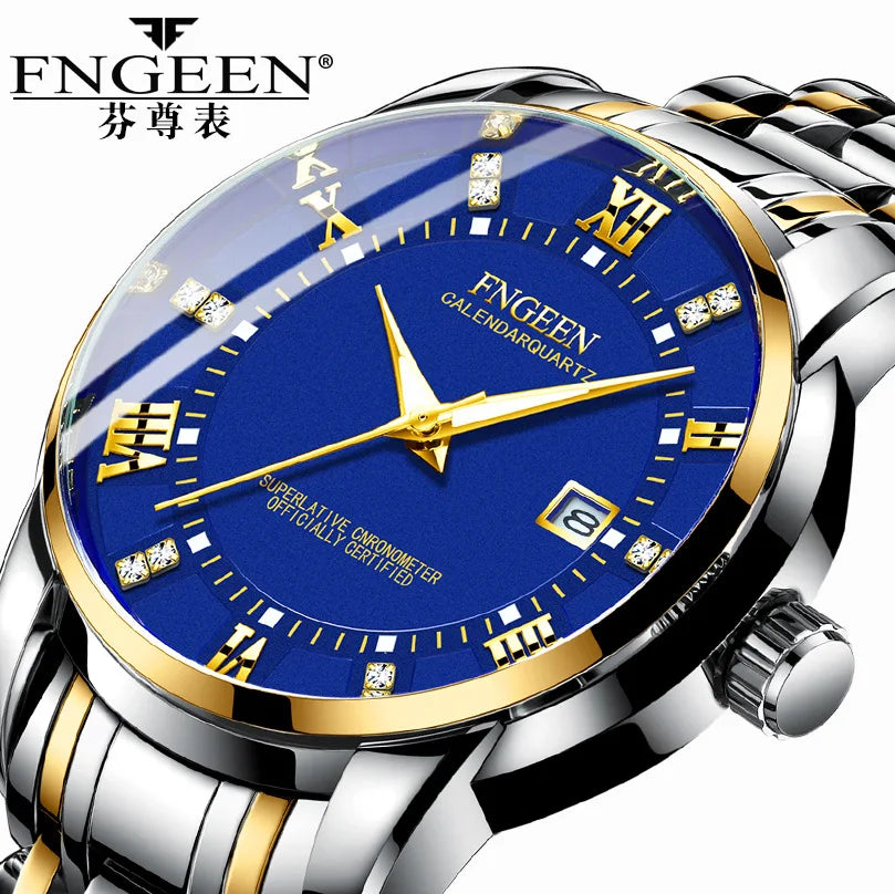 FNGEEN 2081 New Dropshipping Watch Waterproof Stainless Steel Watches Men Wrist Luxury Quartz Man Calendar Business Wristwatch
