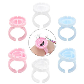 100pcs pink Purple Disposable Eyelash Extension Blossom Cup Heart Shape Lash Glue Ring Adhesive Holder