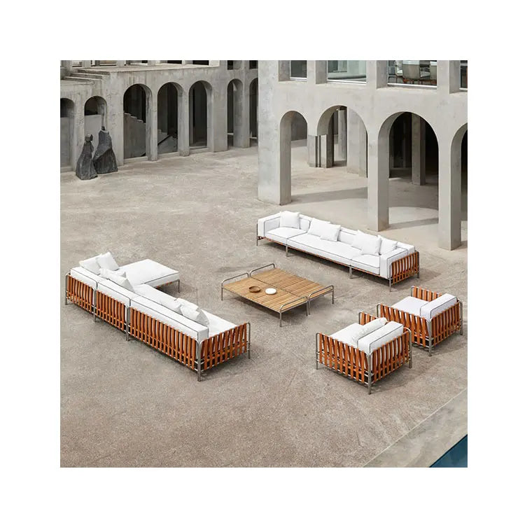 Customized Scandinavian Outdoor Patio Sofa Set Sunproof Garden Villa Outdoor Rattan Sofa Cafe Outdoor Furniture