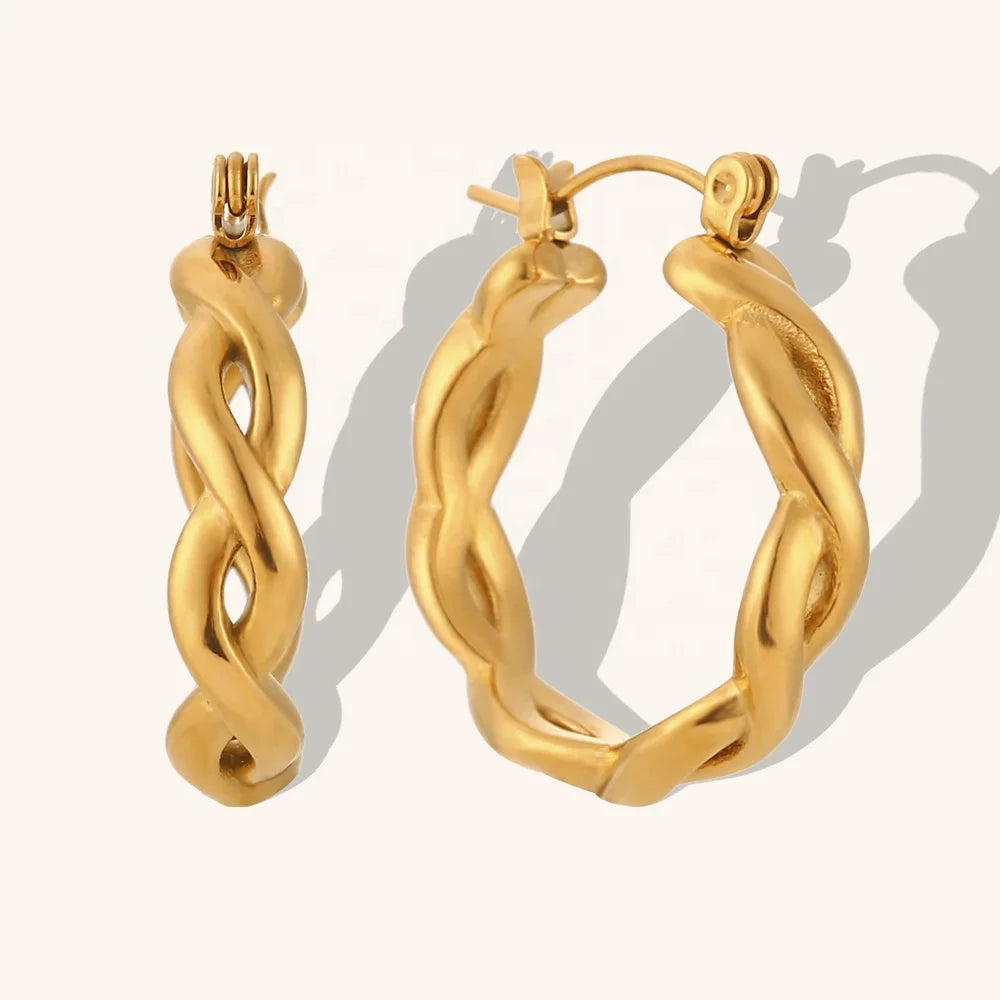 Dingran Stylish Stainless Steel Twisted Hoop Earrings 18K PVD Gold Plated Trendy and Chic for Girls for Parties and Gifts