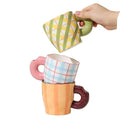 Solhui Retro Pink Vertical Stripe Pattern Irregular Hand-Painted Ceramic Coffee Handmade Mug