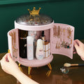 360 Degree Rotating Desktop Jewelry Holder Stand Rotary Shelf Magic Case Pink Plastic Makeup Organizer Cosmetic Storage Box
