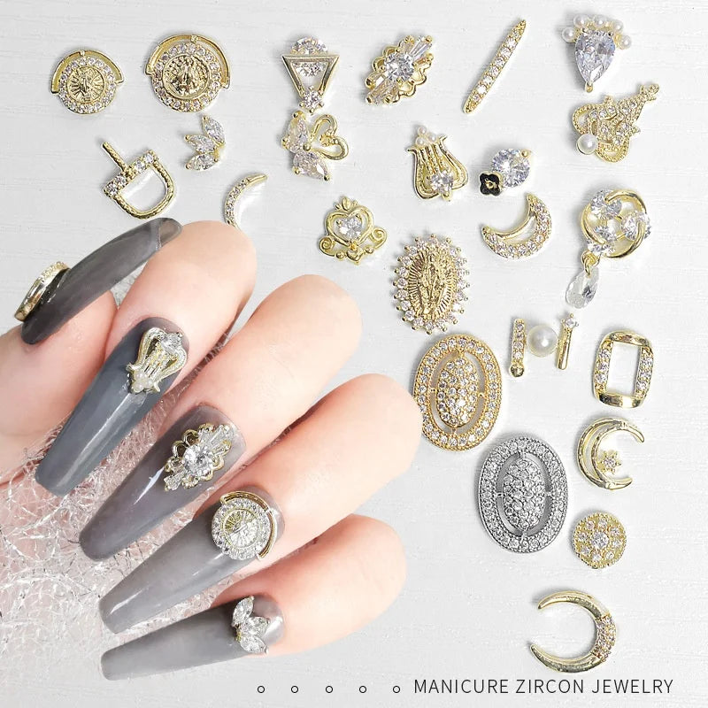 Paso Sico Japanese High Quality Luxury Gold Press on Nails 3D Zircon Charms Color Nail Art DIY