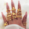 12Pcs/Set Fashion Punk Hip Hop Rings g Adjustable Hollow Out Rings Waterproof Gold Plated Stainless Steel Finger Ring Set
