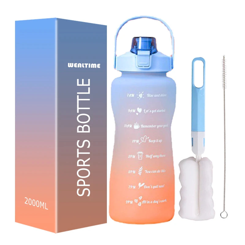 gradient bottle with time marker and motivational words gallon bottle custom logo and color box 2L capacity