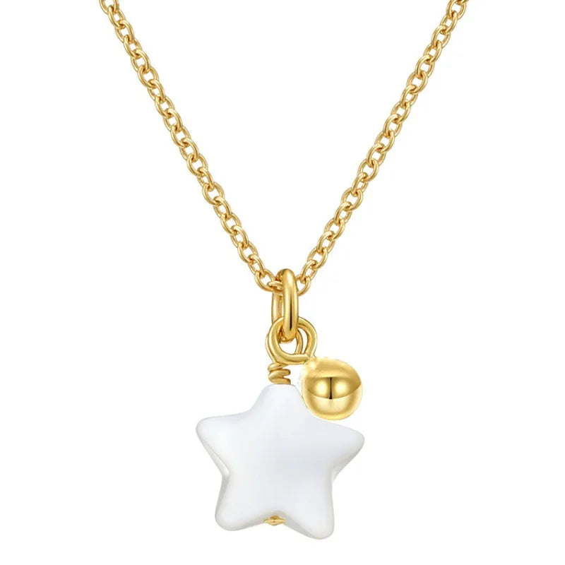 S925 Sterling Silver Jewelry Fashion White Shell Star Pendant Collarbone Chain Sterling Silver Necklace