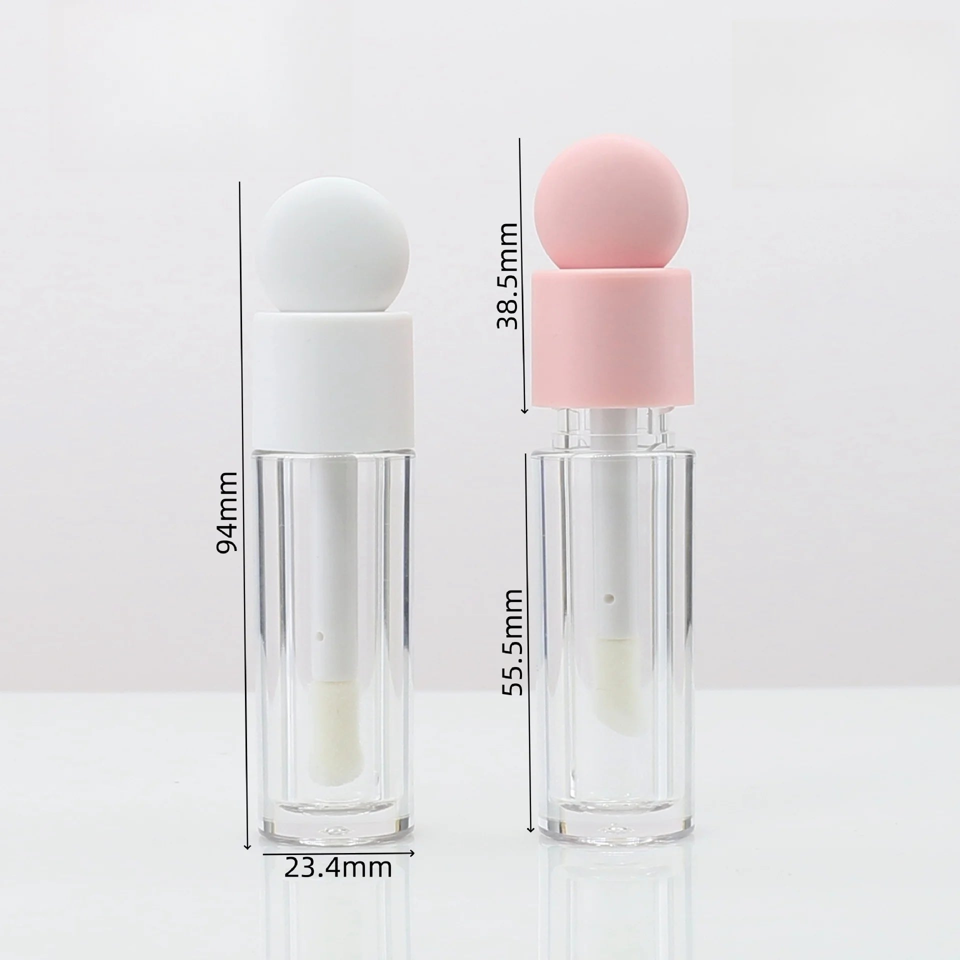 2025 OEM Luxury 5ml Transparent Plastic Lip Gloss Bottles AS Makeup Tube with Pink Round Brush Head Lip for Cosmetic Packaging