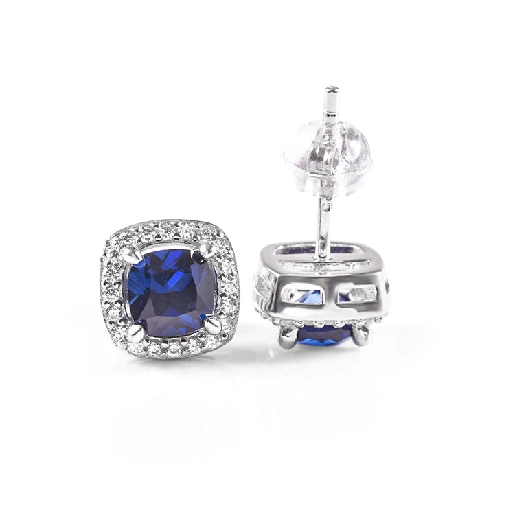 Whosale Latest Design 925 Silver Earring Lab Grown Blue Sapphire Statement Earrings Fine Jewelry for Girl