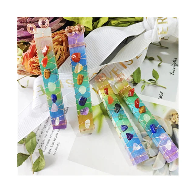 Hand Made Donghai Hengmei Natural Crystals Heals Healing Stones 7 Chakra Electroplate Selenite Stick Reiki for Meditation