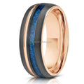 POYA 8mm Classic Blue Inlay Wedding Band Black and Rose Gold Tungsten Carbide Ring for Men and Women for Engagement Anniversary