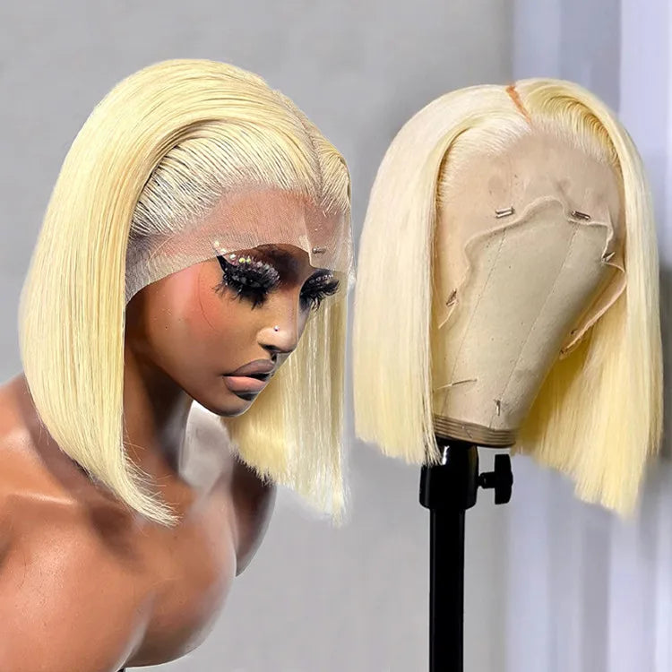 Cheap 613 Blonde Bob WigRaw Peruvian Virgin Hair Wig Transparent Bob Full Frontal Lace WigShort Bob Wigs Human Hair Lace Front