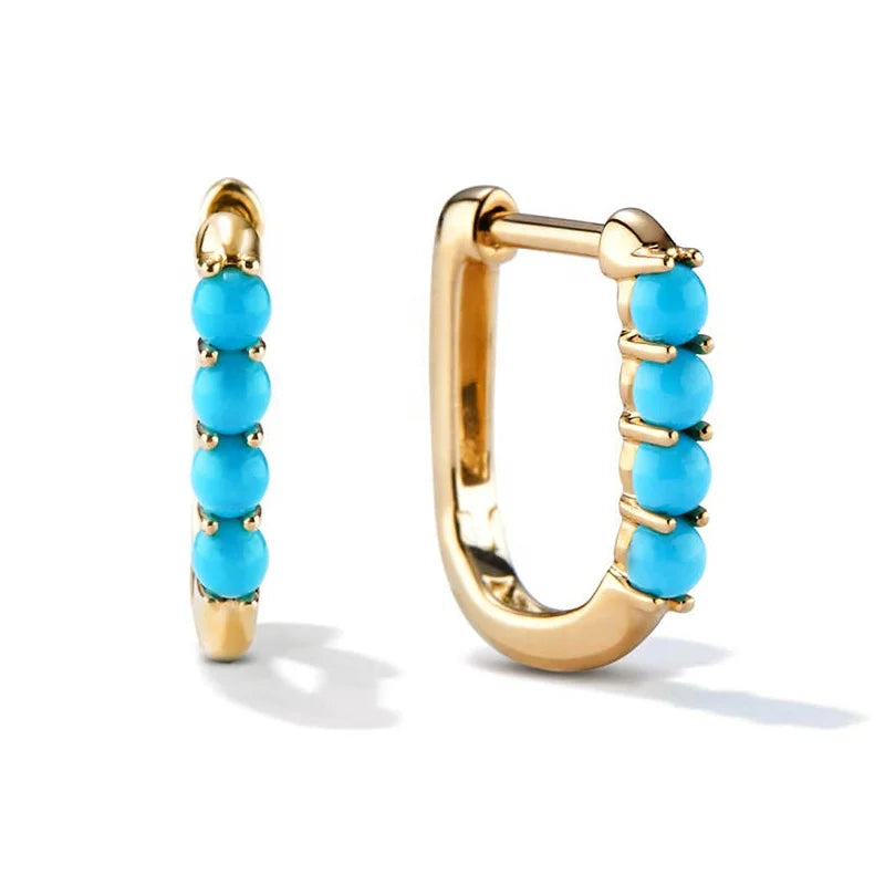 Milskye 925 Silver Hypoallergenic Jewelry 18k Gold Vermeil Turquoise U Hoop Earrings