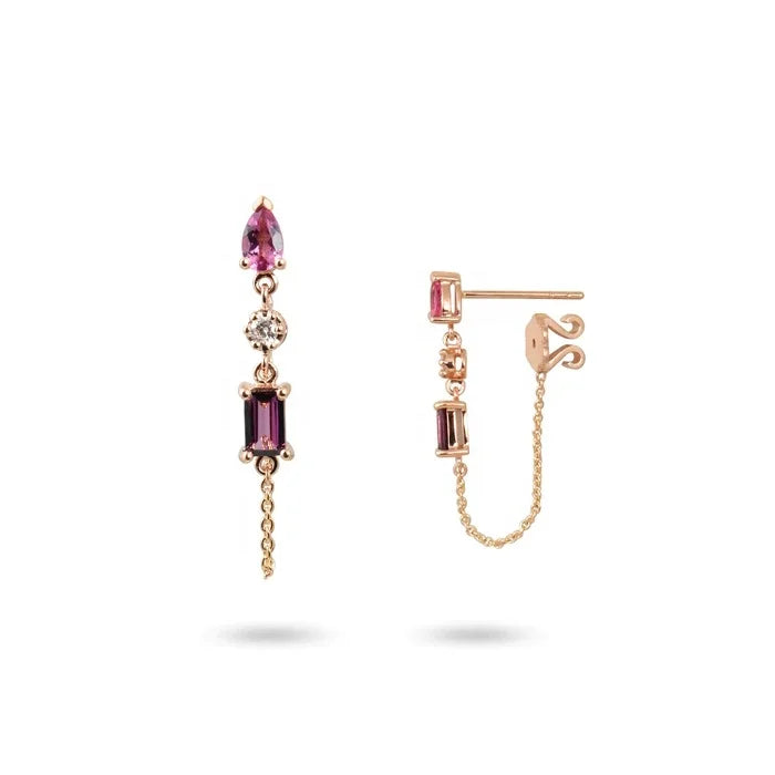 LOZRUNVE Custom Fashion Rainbow Crystal Chain Earring Sterling Silver 925