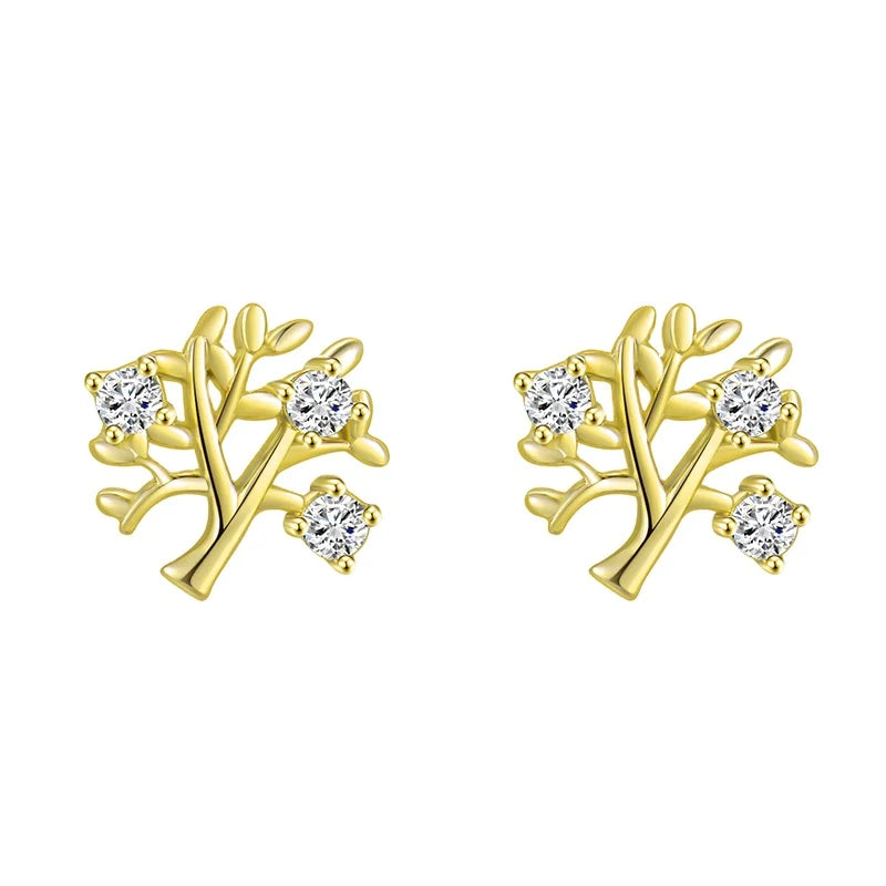 Fine Jewelry 925  Silver Earrings Tree of Life Gold Plated Small Mini Stud Earrings for Kids