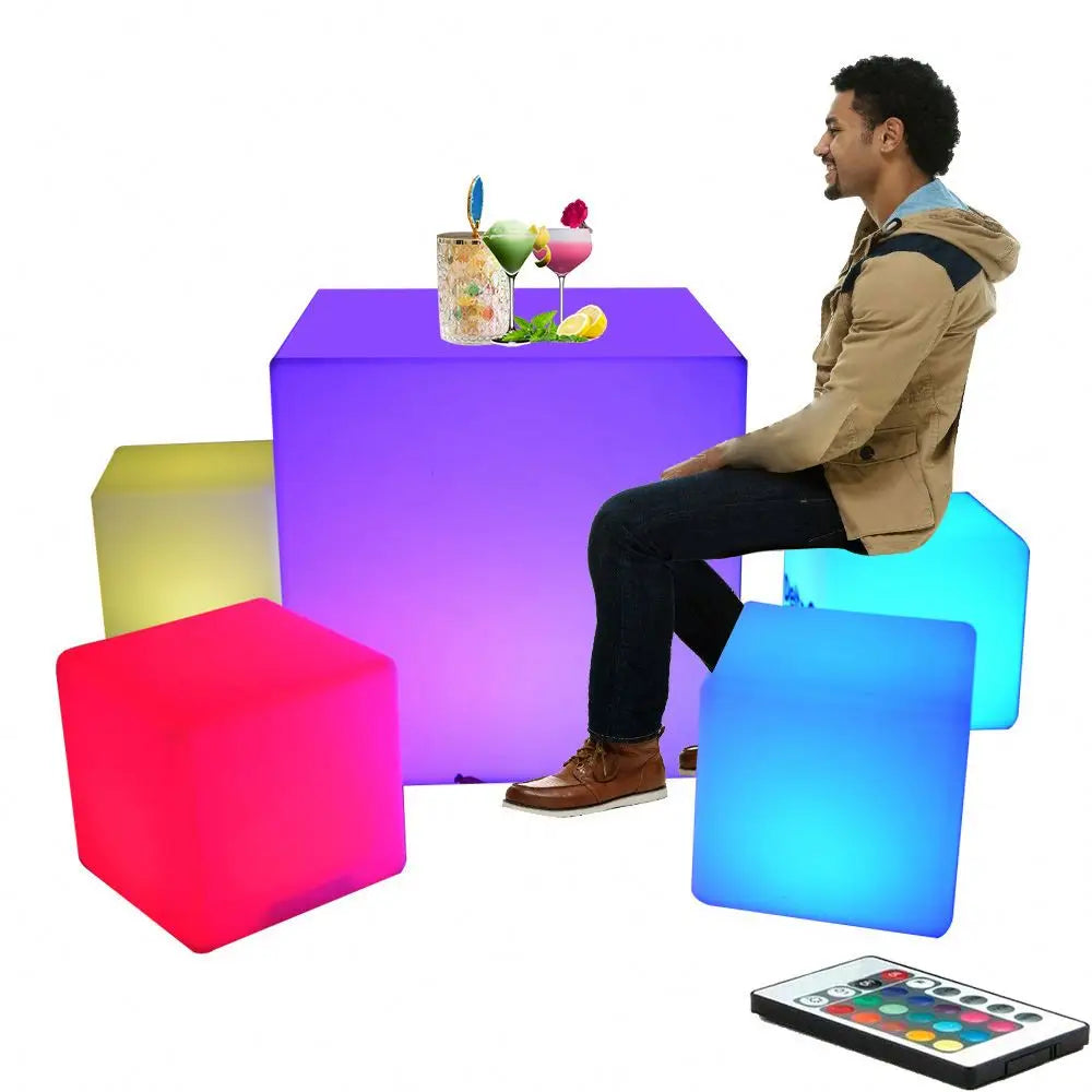 Wholesale Modern LED Cube Bar Counter Chairs Plastic Furniture for Outdoor Living Room Hotels Home Bars Parks Warehouses
