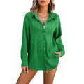 2024 Women Elegant Casual Shirt Fashion Wavy Texture Long Sleeve Green Shirt