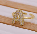 Hot-selling Zircon Ladies' Ring 18K Gold Plated Fashion Trendy Open A--Z Initial Letter Ring for Women