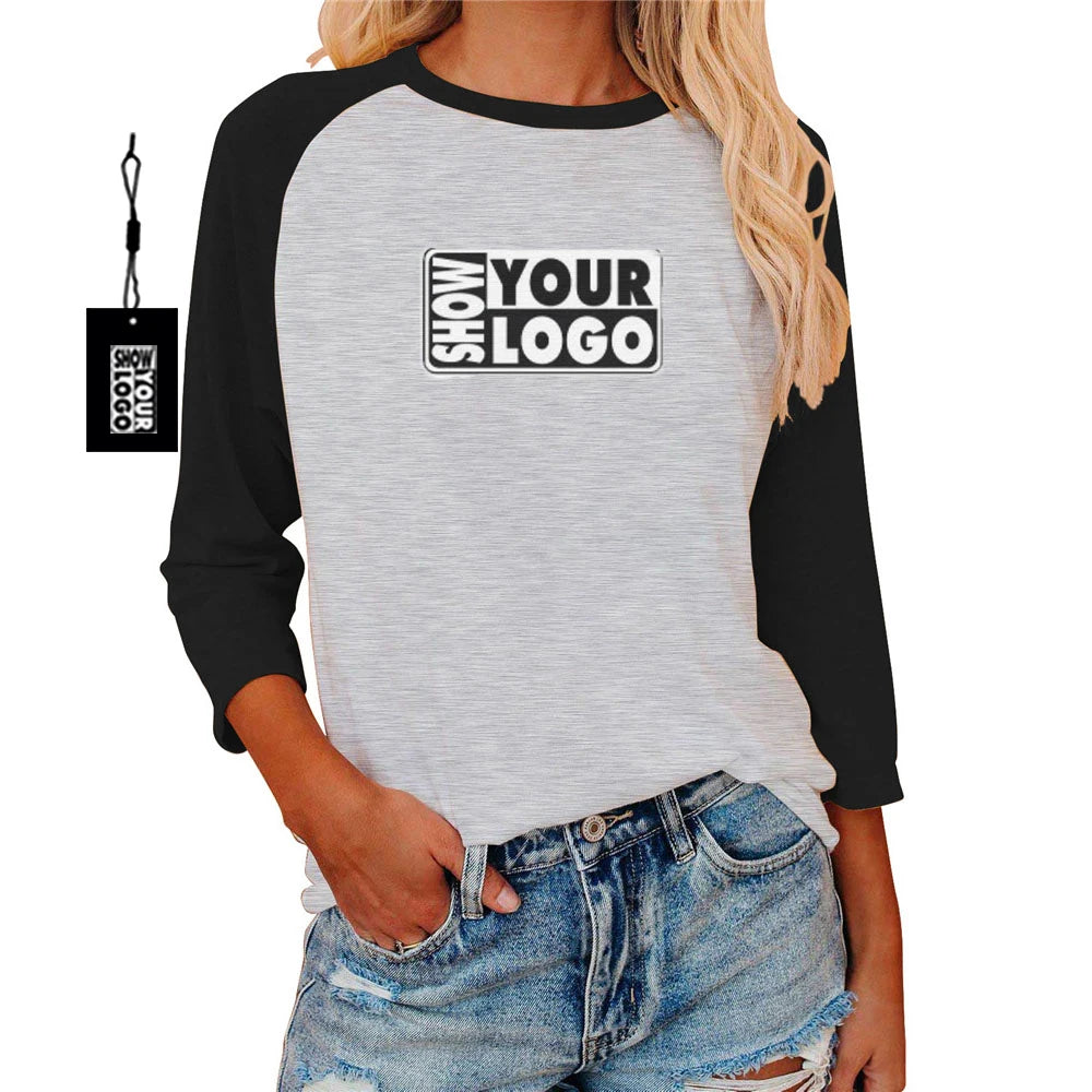 Custom Designed Women's 3/4 Sleeves Cotton Blouse Breathable Knitted Long Sleeve T-Shirt for Spring Casual Style