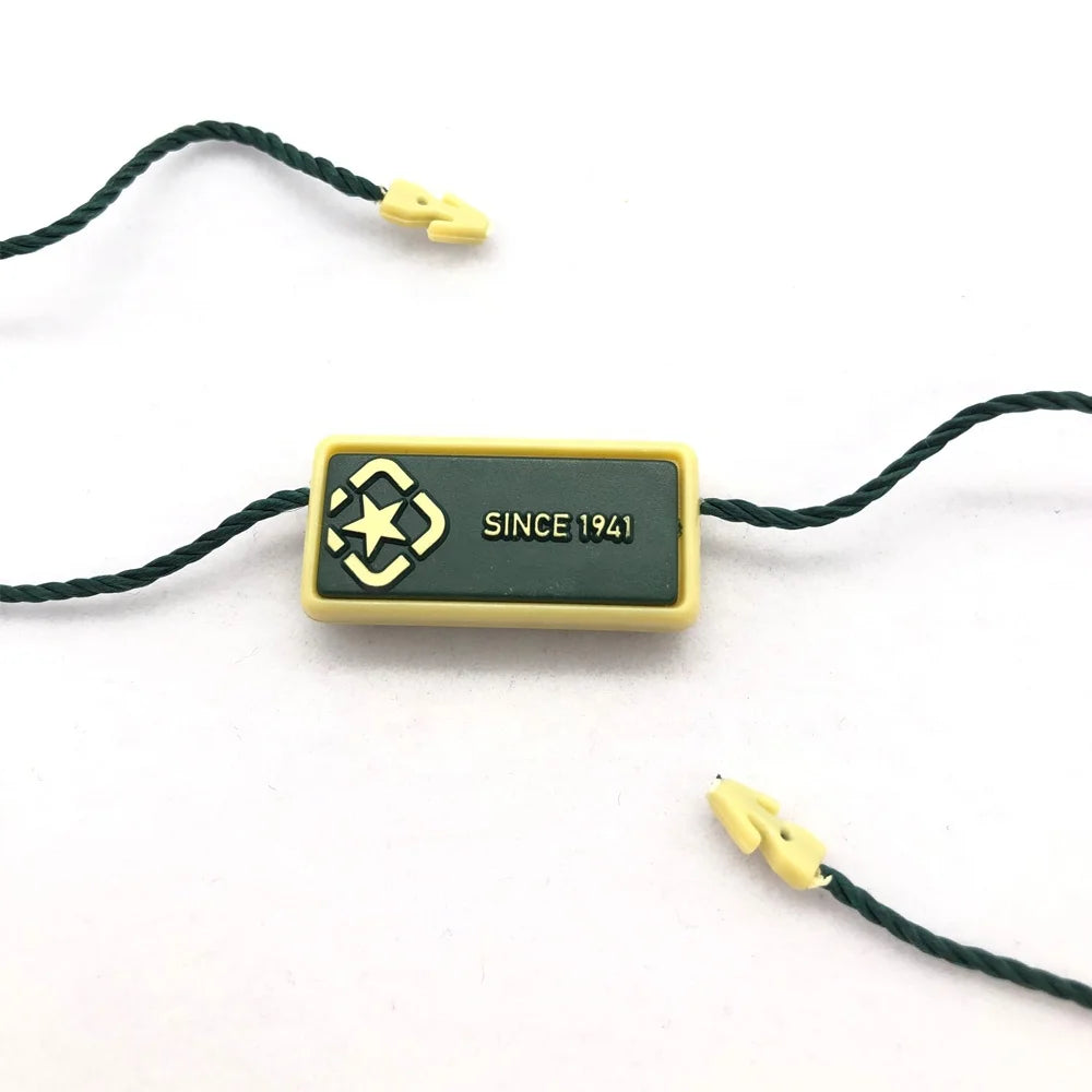 Eco-Friendly & Sustainable Custom Embossed Logo Plastic Garment Hang Tag Strings Low Price for Clothing Bags Shoes