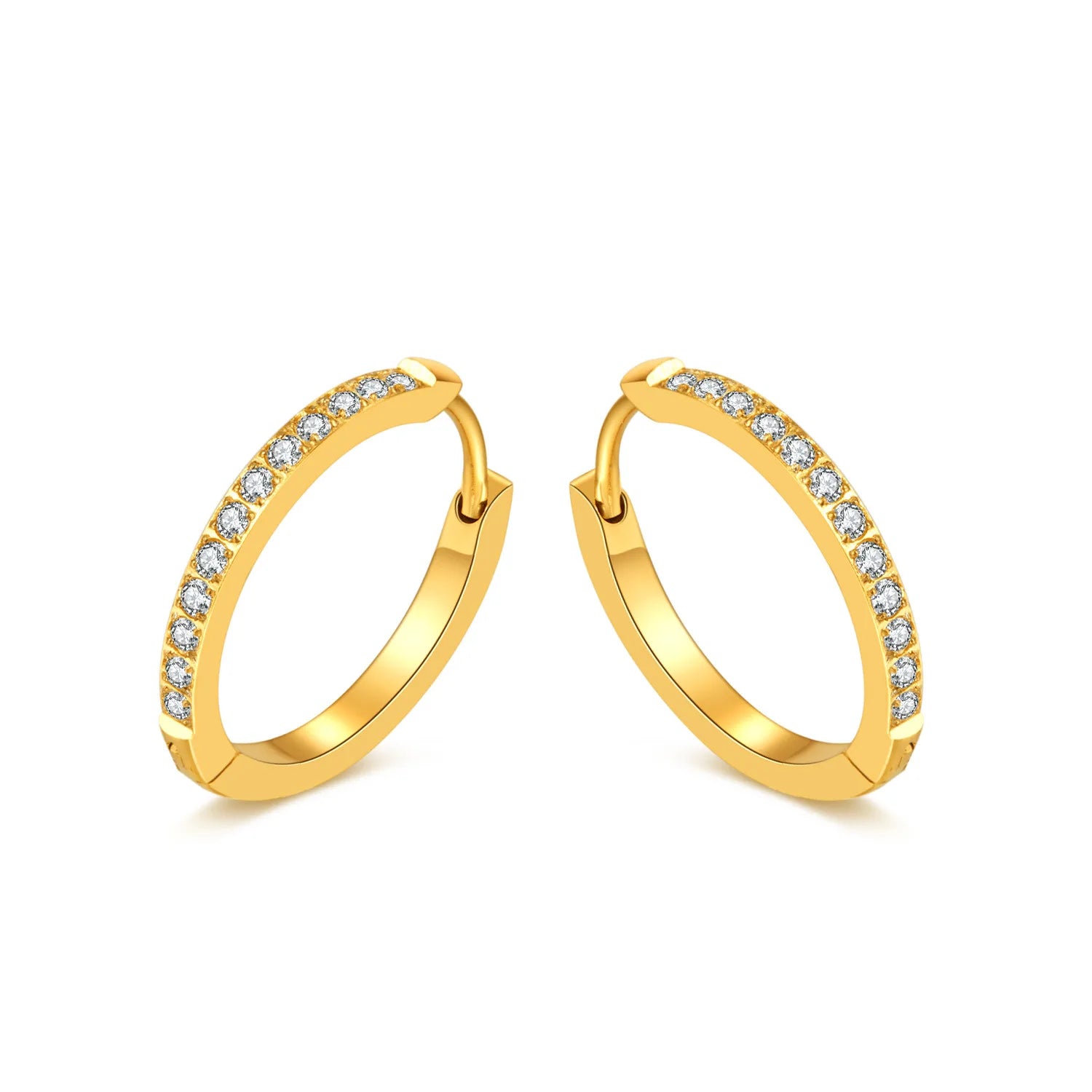 Fashion Women's Geometric Minimalist 316L Stainless Steel Huggies Earrings 18K Gold Plated Zircons Bezel Hoops Customizable