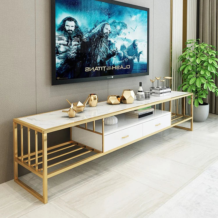 Home Furniture Luxury White Modern Drawer Metallic Marble Top Tv Unit Cabinet