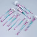 High End Hot Selling Customized Top Rated  Gradient Color Plastic Handle Synthetic Hair 11pcs Makeup Brush Gift Set With PU Bag