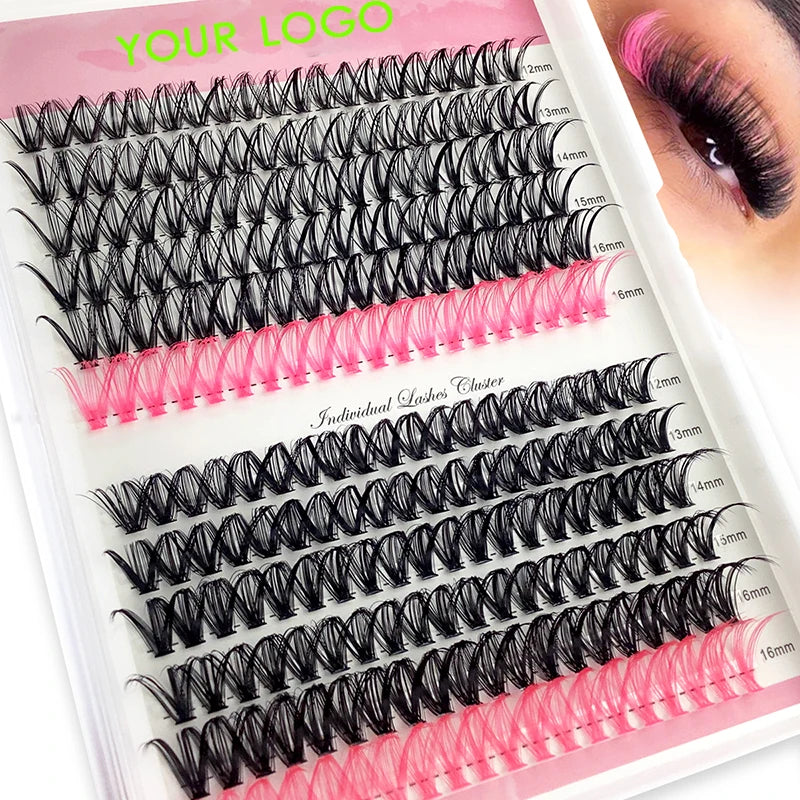 Private Label Handmade Pre Glued Cluster Lashes Kit Home Individual DIY Segmented Self Adhesive Lashes Cluster Lashes
