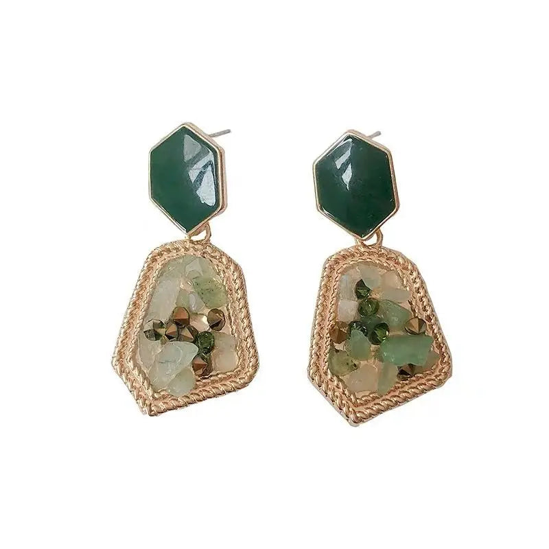 AA00337 925 Silver Lady Girls Jewelry Retro Stone Earrings Irregular Ear Studs Earring
