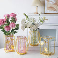 Gold Geometric Vase with Glass Cylinder Metal Flower Stand with Test Tube Vases for Dried Flowers and Artificial Flowers