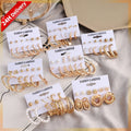 HOVANCI Vintage Golden Geometric Inlaid Pearl Stud Earrings Set 8 Non-Tarnish 6-Pair Fashionable Women's Earring Sets