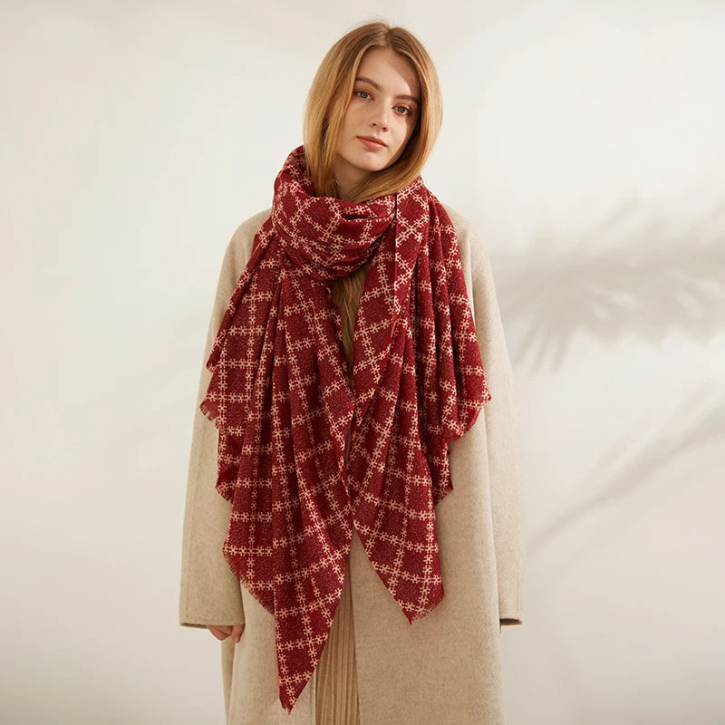 Custom Designer Ladies 80s Merino Wool Jacquard Scarf Stoles Women Winter Neck Warmer Pashmina Scarves Shawl
