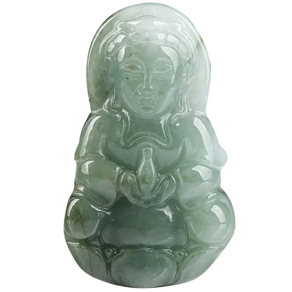 Buddha Quan Yin Pendant Guan Yin Beaded Chain Necklace Jade Stone Beads Kwan-yin Chinese Feng Shui Amulet for Wealth Safe