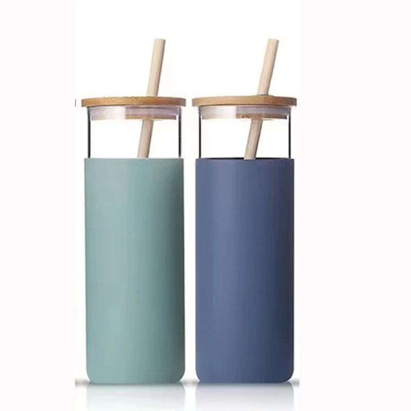 20oz 18oz water bottle with bamboo lid reusable glass tumbler with silicone sleeve popular products 2025