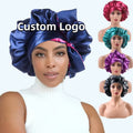 High Quality Night Sleep Cap Women Hair Double Layer Reversible Silk En Satin Bonnets With Head Wrap Tie Band