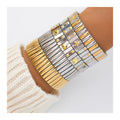 Hot Stainless Steel Elastic Bracelet Love Pentagram Zircon Two Tone Waterproof Bracelets YF3905