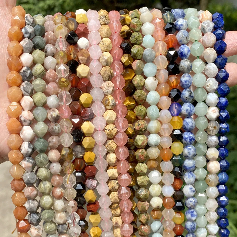 Natural Stone Jade Chalcedony Colorful Agate Stone Diamond Cut Rhombus Faceted Loose Stone Beads for DIY Jewelry Making Findings