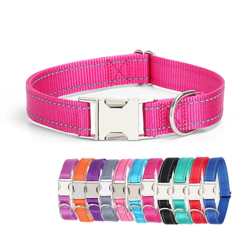 Engraved Nylon Pet Collars for Dogs Reflective Adjustable Anti-lost Pet Tag Collars Personalized ID Nameplate Dog Collar