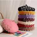 Korean Style Pearled Rhinestone Beret Hat Casual Fashion Female Winter Beanies Plush Cashmere Wool Beret Hat for Women Girls Hat