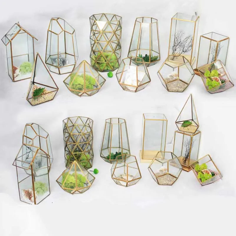Wholesale Irregular Glass Golden Geometric Terrarium Glass for Tabletop Succulent Plant Planter
