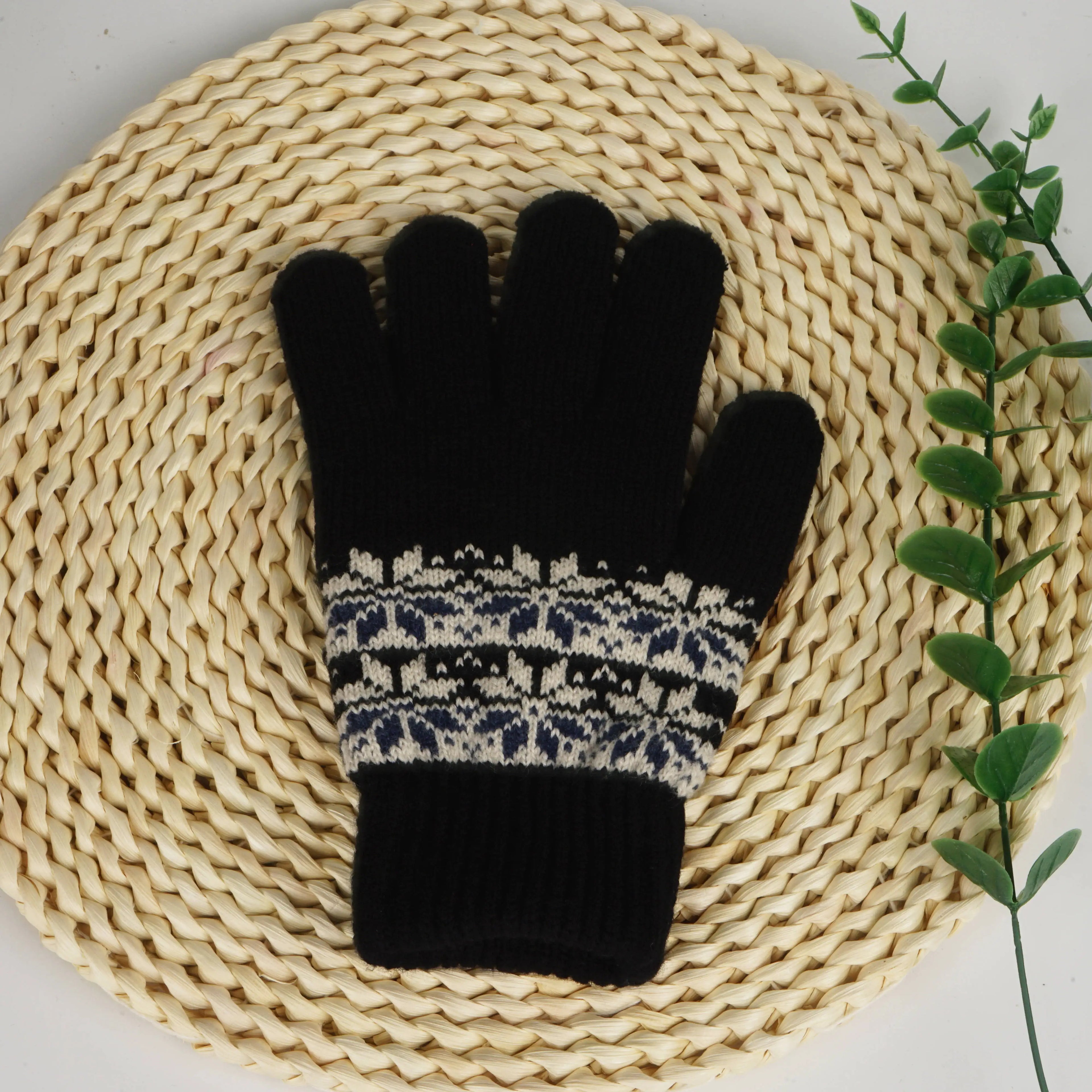 High-Frequency Jacquard Touch Screen Gloves Autumn Winter Velvet Knitted Thickened Warm Wave Sports Bicycle Party Casual Use