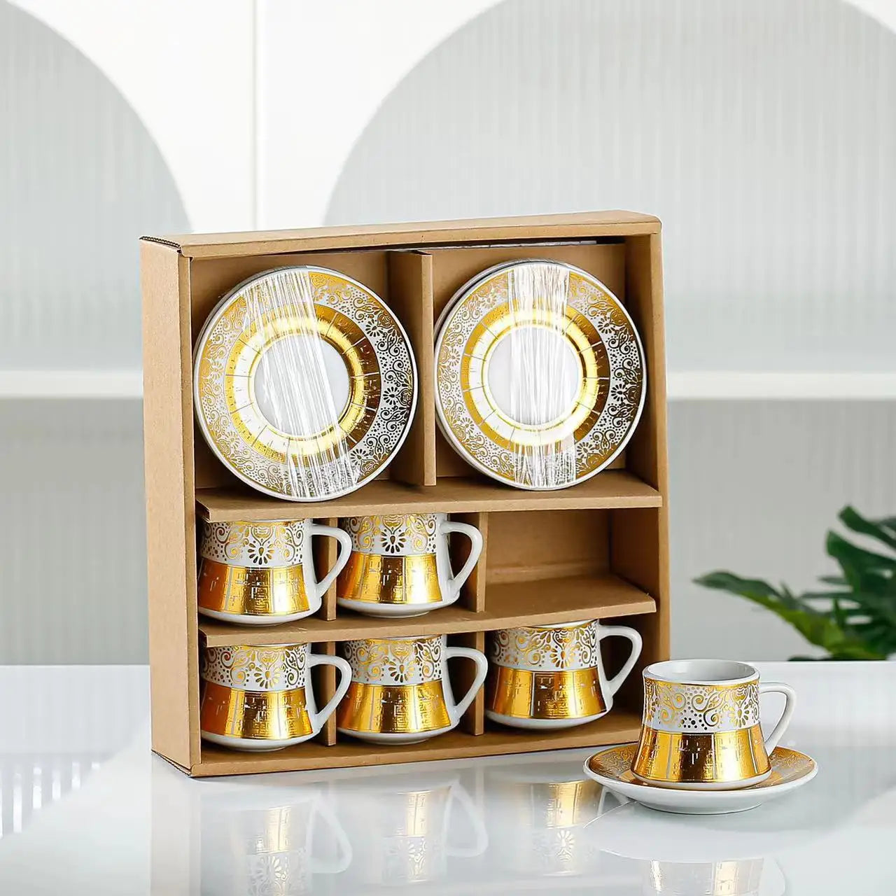 12pcs European Style Cups and Saucers Ceramics Expresso Coffee and Tea Gift Set