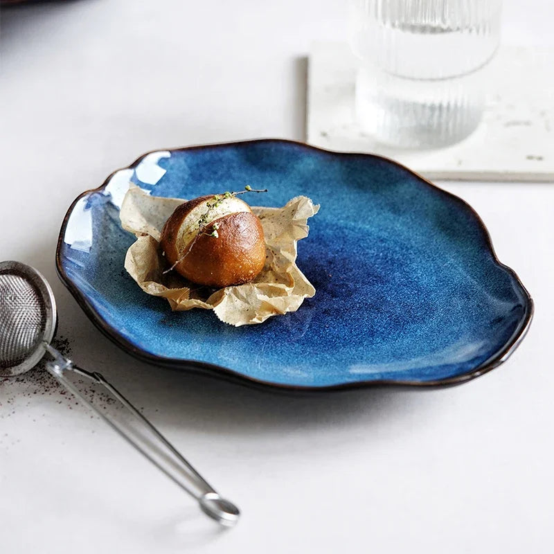 The Kiln Changes Into Western Food Plates Dishes Household Ceramic Soup Bowls Salad Bowls Japanese Dishes and Tableware.