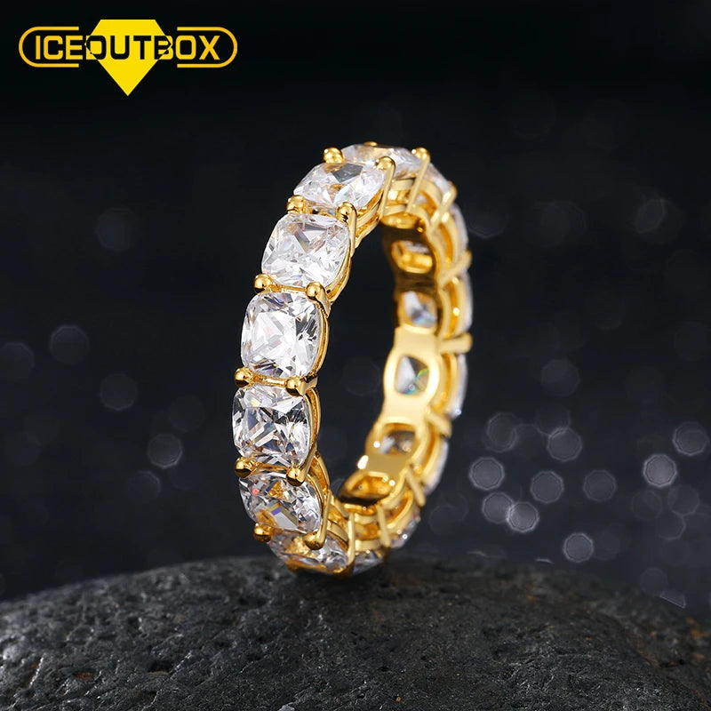 14k Gold Plated Tennis Ring Shinny One Row Tennis Diamond Ring Iced Out Hip Hop Ring for Men and Women