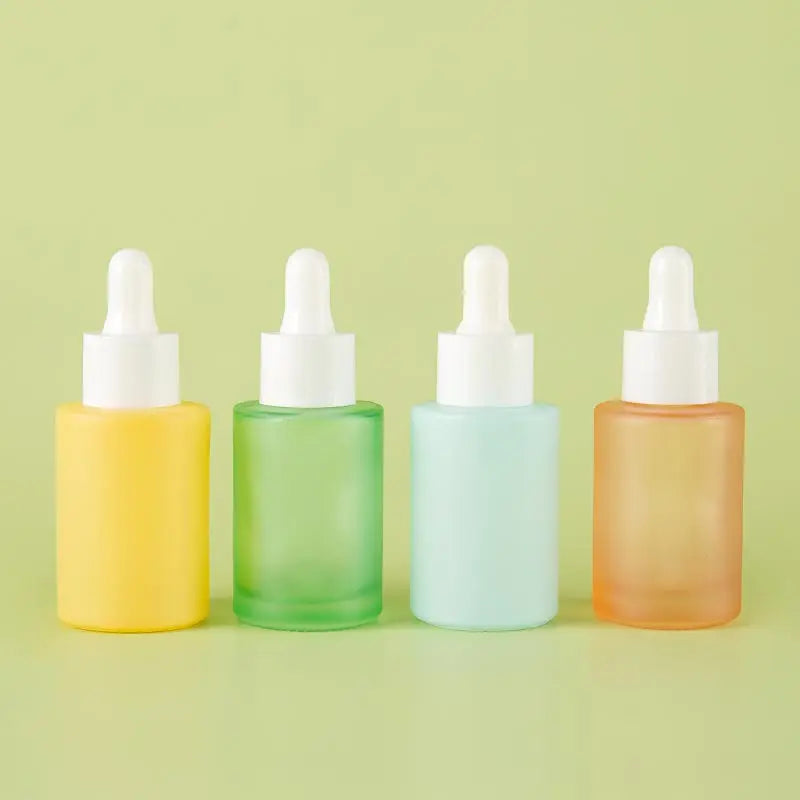 RTS Empty Pink Pastel Color Bottle 30ml Essential Oil Bottle Flat Shoulder Glass Serum Bottles with White Dropper