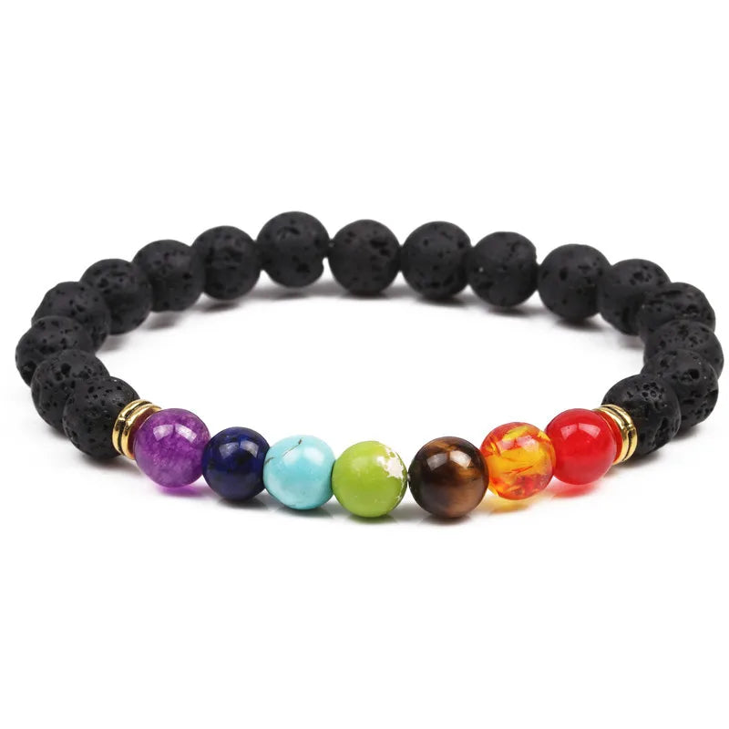 Fashion Jewelry Beaded Bracelet Natural Healing Balance Beads Yoga Valconic Healing Energy Lava Stone 7 Chakra Diffuser Bracelet