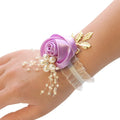Wedding Bridal Bridesmaid Silk Wrist Flower Bracelet Wristband Gold Leaf