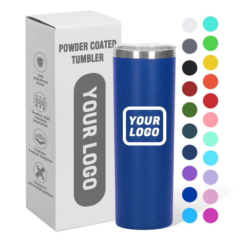 Wholesale Custom Stainless Steel Vacuum Insulated Tumblers 20oz Powder Coated Slim Travel Tumbler Cup with Lids and Straw