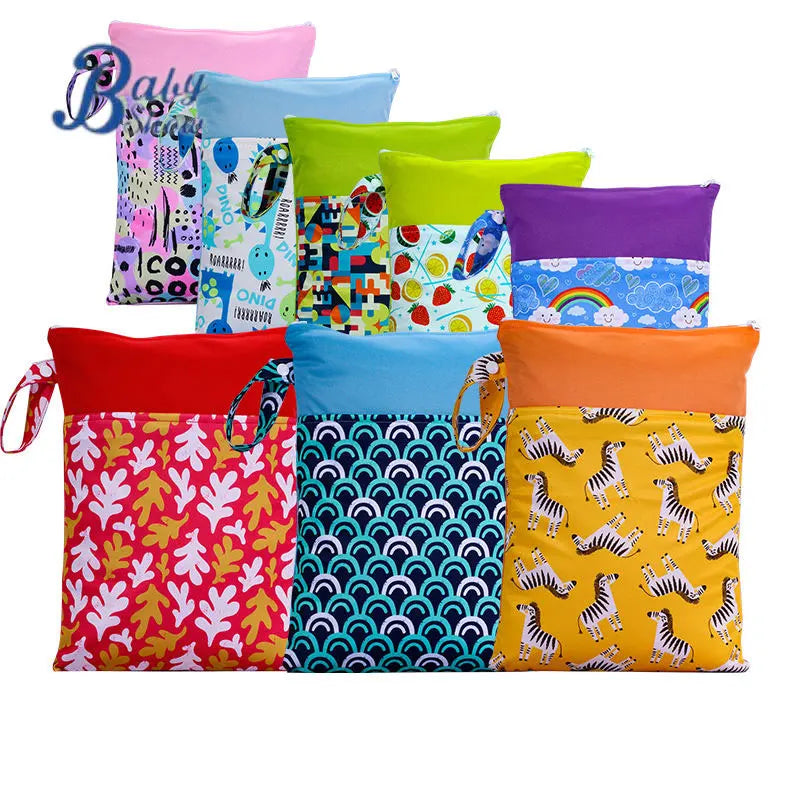 Wholesale Beautiful Pattern Polyester Baby Waterproof Swimsuit Bag Double Pocket Baby Diaper Dry Wet Bag